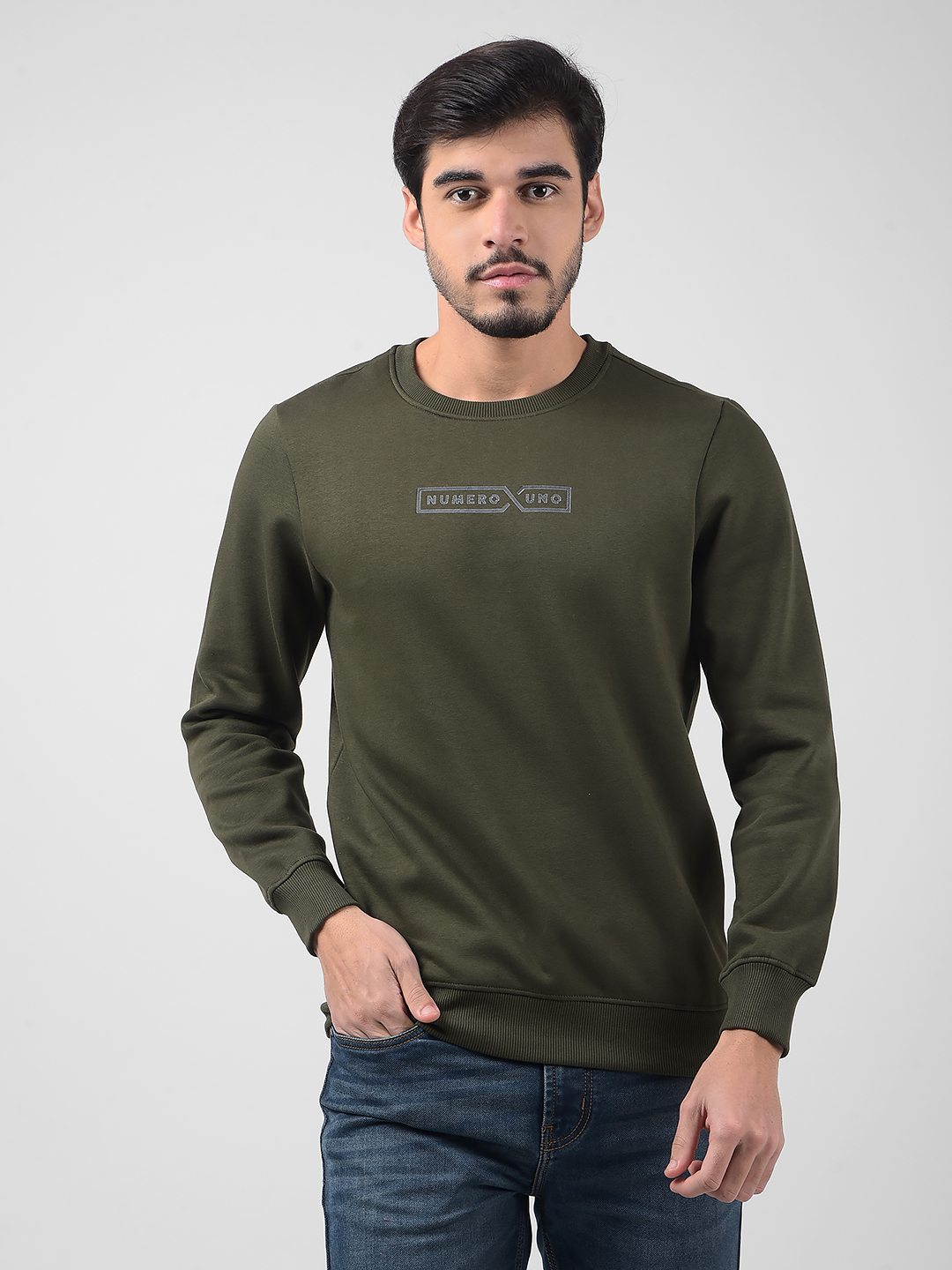 Numero Uno Men Typography Olive Sweat Shirt